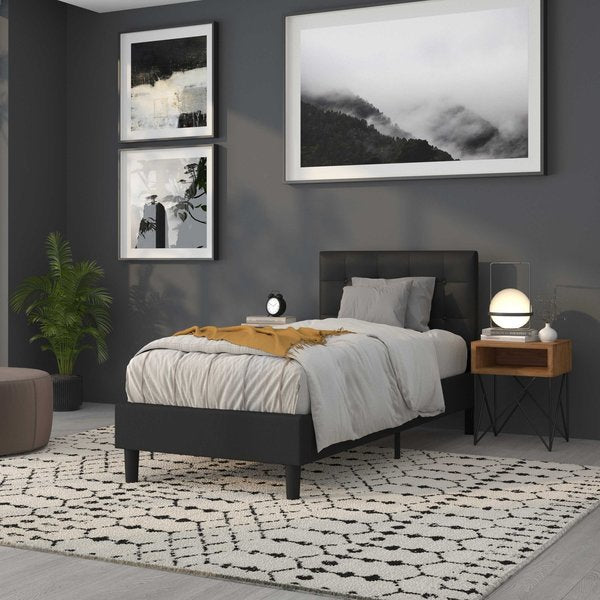 Headboard, Twin Size, Black Vinyl
