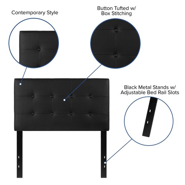 Headboard, Twin Size, Black Vinyl