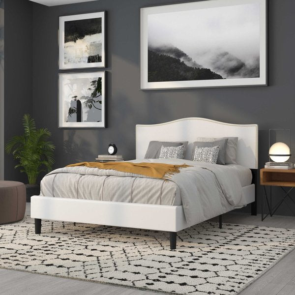 Headboard, Queen Size, White Fabric