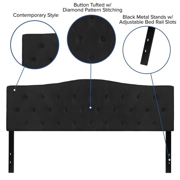 King, Cambridge Headboard, Black Fabric