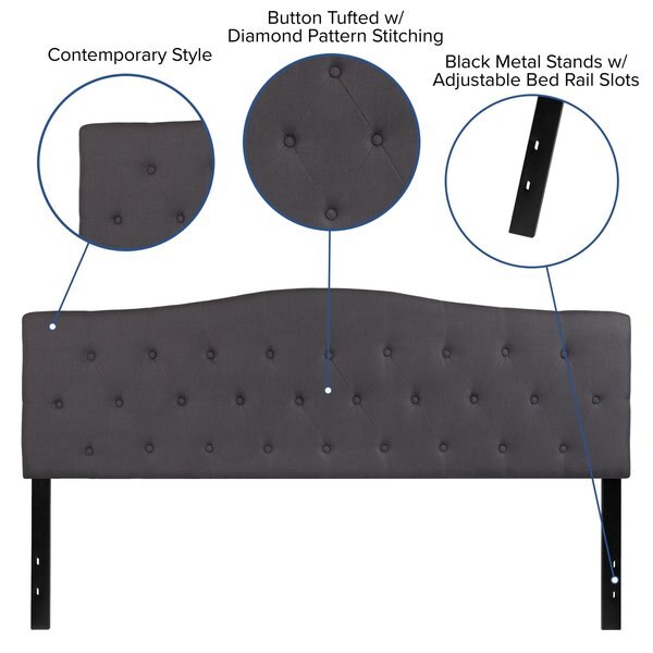 King, Cambridge Headboard, Gray Fabric