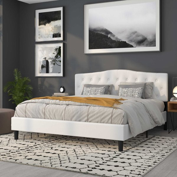 King, Cambridge Headboard, White Fabric