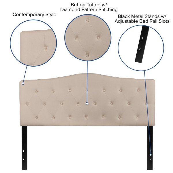 Cambridge Headboard, Queen, Beige Fabric