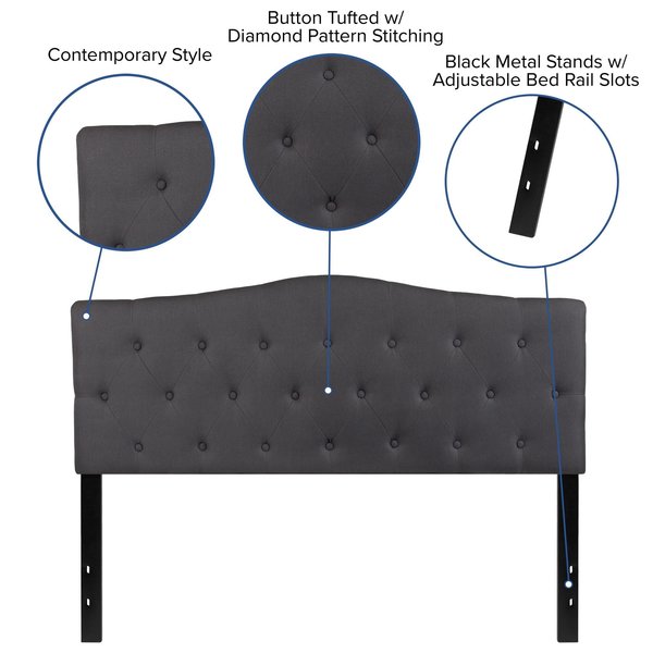 Cambridge Headboard, Queen, Gray Fabric