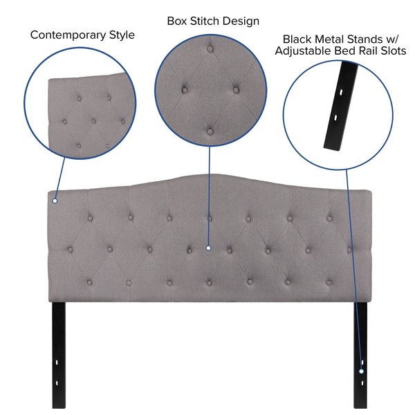 Cambridge Headboard, Queen, Gray Fabric