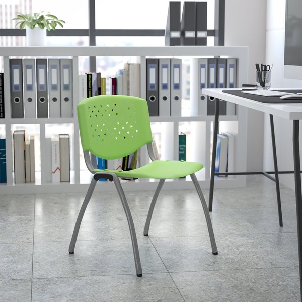 HERCULES Series 880 lb. Capacity Green Plastic Stack Chair with Titanium Gray Powder Coated Frame