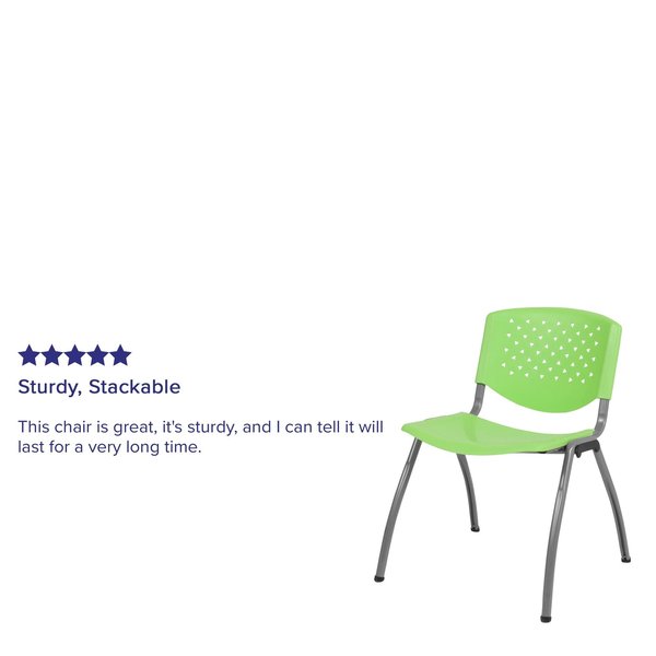 HERCULES Series 880 lb. Capacity Green Plastic Stack Chair with Titanium Gray Powder Coated Frame