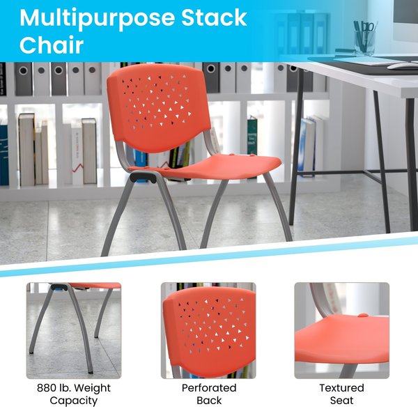 HERCULES Series 880 lb. Capacity Orange Plastic Stack Chair with Titanium Gray Powder Coated Frame