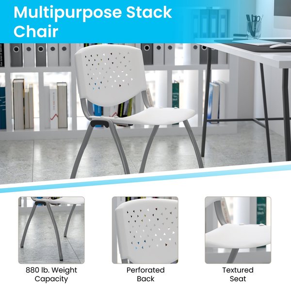 HERCULES Series 880 lb. Capacity White Plastic Stack Chair with Titanium Gray Powder Coated Frame