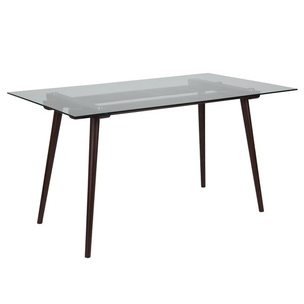 Rectangle Wood Table, Clear Glass Top, 31.5