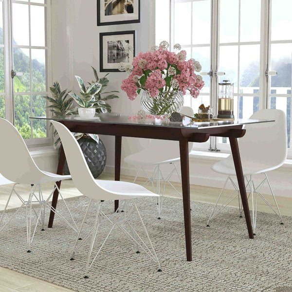 Rectangle Wood Table, Clear Glass Top, 31.5