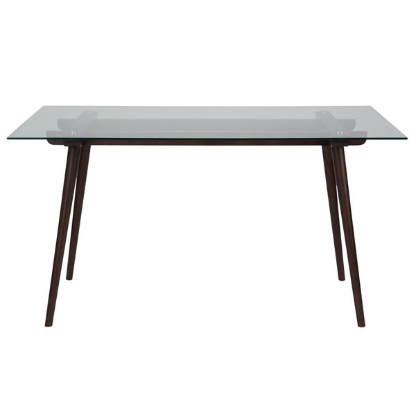 Rectangle Wood Table, Clear Glass Top, 31.5