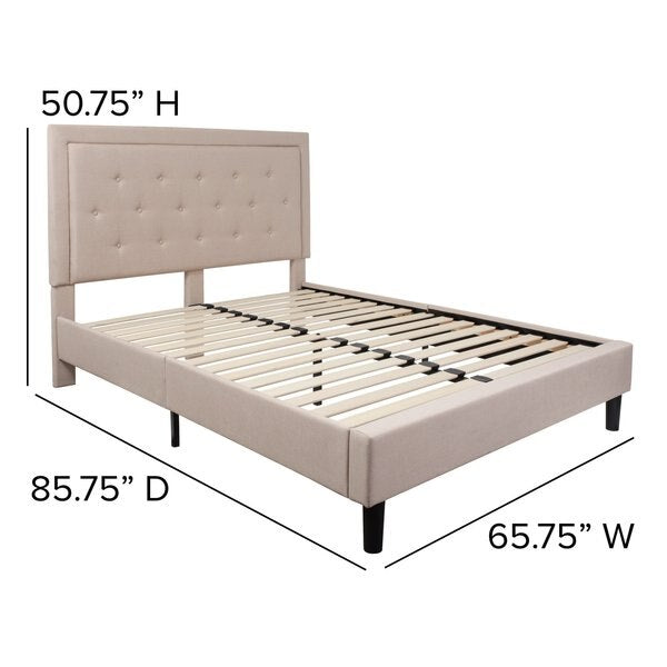 Roxbury Queen Platform Bed, Beige