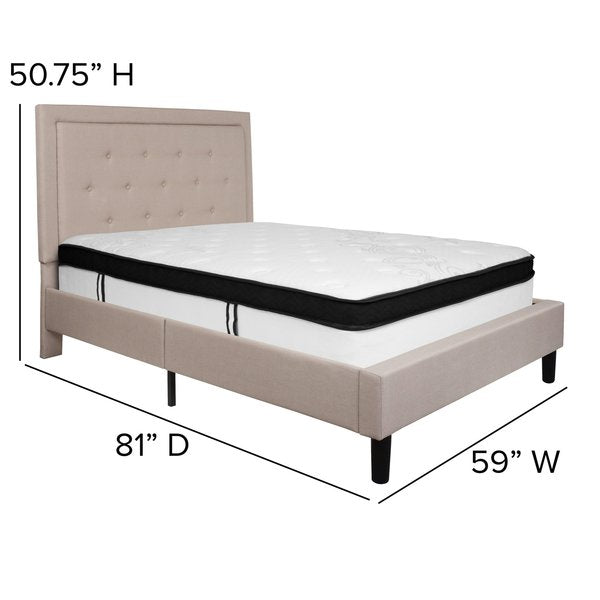 Full Platform Bed Set, Beige