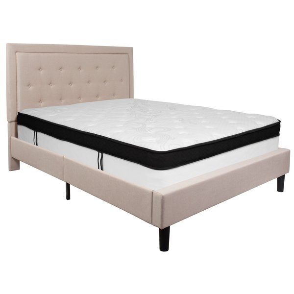 Queen Platform Bed Set, Beige