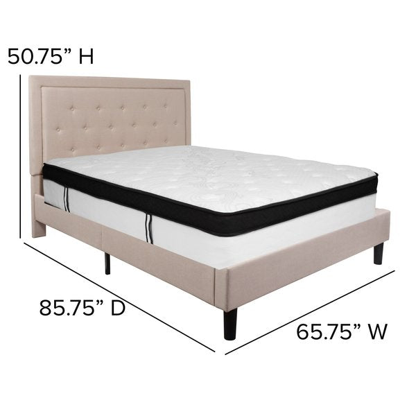 Queen Platform Bed Set, Beige