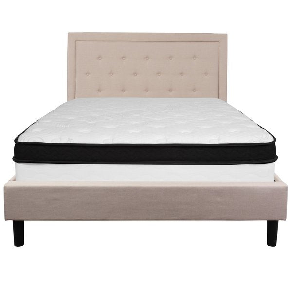 Queen Platform Bed Set, Beige
