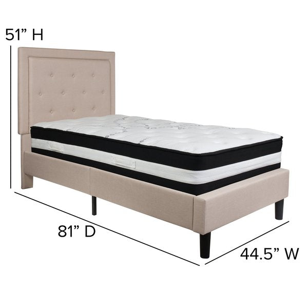 Roxbury Twin Platform Bed Set, Beige