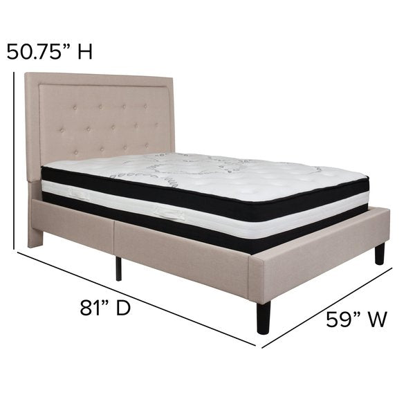 Roxbury Full Platform Bed Set, Beige