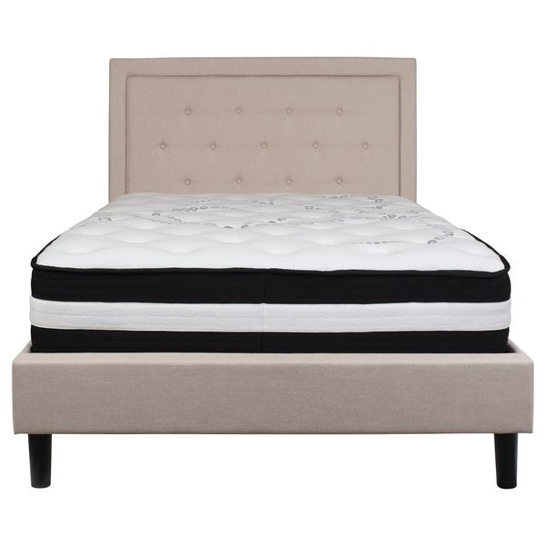 Roxbury Full Platform Bed Set, Beige