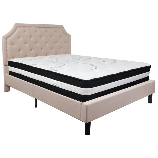 Brighton Queen Platform Bed Set, Beige