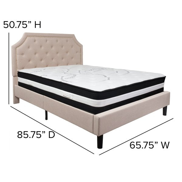 Brighton Queen Platform Bed Set, Beige