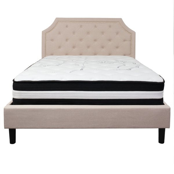 Brighton Queen Platform Bed Set, Beige