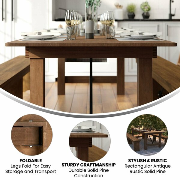 Rectangle FarmTable, Antique, Rustic, Foldng, 108