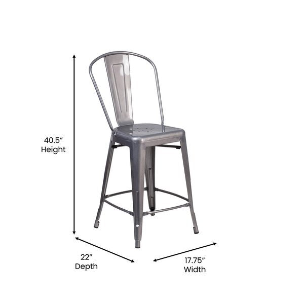 Indoor Stool w/Back, Metal, Clear Coat, 24