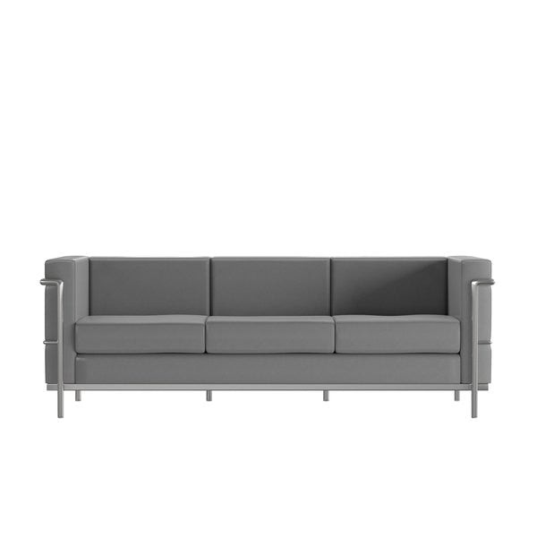 Gray LeatherSoft Sofa with Double Bar Frame