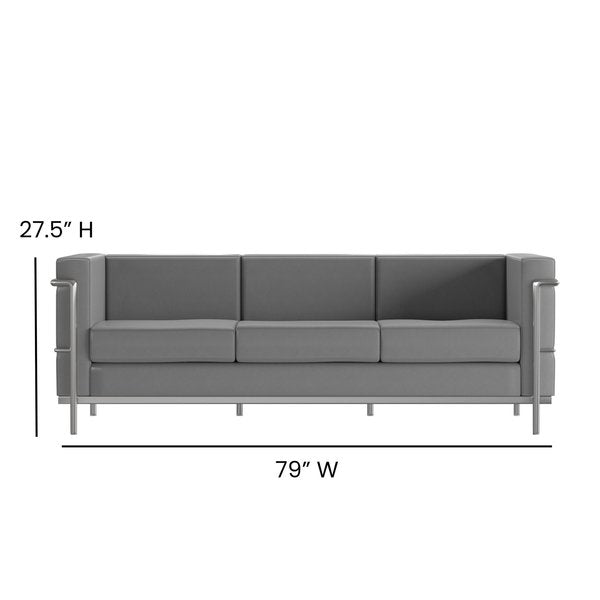 Gray LeatherSoft Sofa with Double Bar Frame
