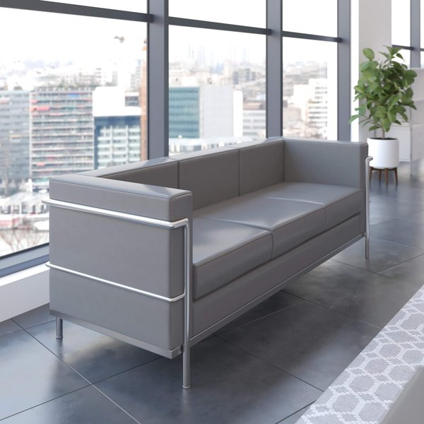Gray LeatherSoft Sofa with Double Bar Frame