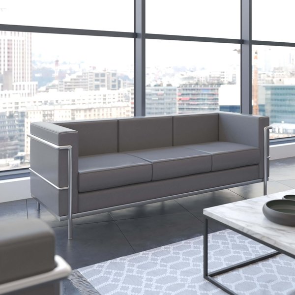 Gray LeatherSoft Sofa with Double Bar Frame