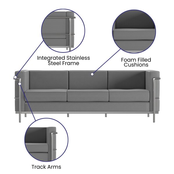 Gray LeatherSoft Sofa with Double Bar Frame