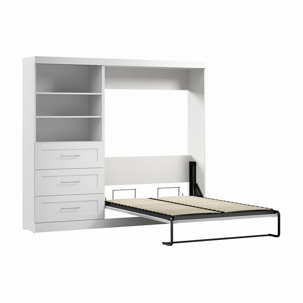 Bestar Pur Full Murphy Bed and Shelving Unit with Drawers (95W) in White