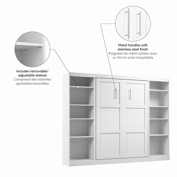Bestar Pur Full Murphy Bed with 2 Shelving Units (109W) in White