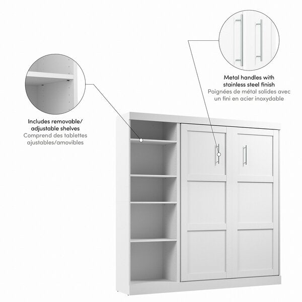 Bestar Pur Full Murphy Bed with Shelving Unit (84W) in White