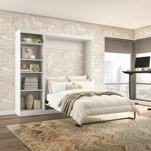 Bestar Pur Full Murphy Bed with Shelving Unit (84W) in White