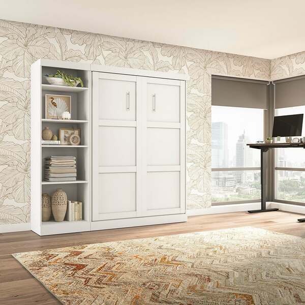 Bestar Pur Full Murphy Bed with Shelving Unit (84W) in White