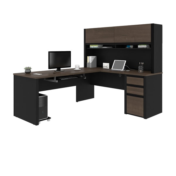 Connexion L-Shaped Workstation with hutch, Antigua/Black