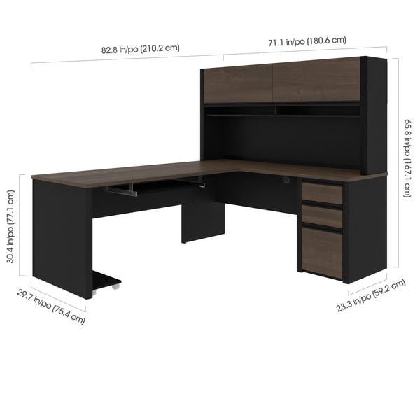 Connexion L-Shaped Workstation with hutch, Antigua/Black