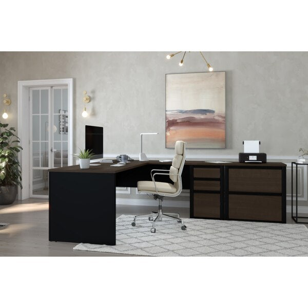Connexion L-Shaped Workstation with Lateral File, Antigua/Black