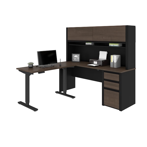 Connexion Height Adjustable L-Desk with Hutch, Antigua/Black