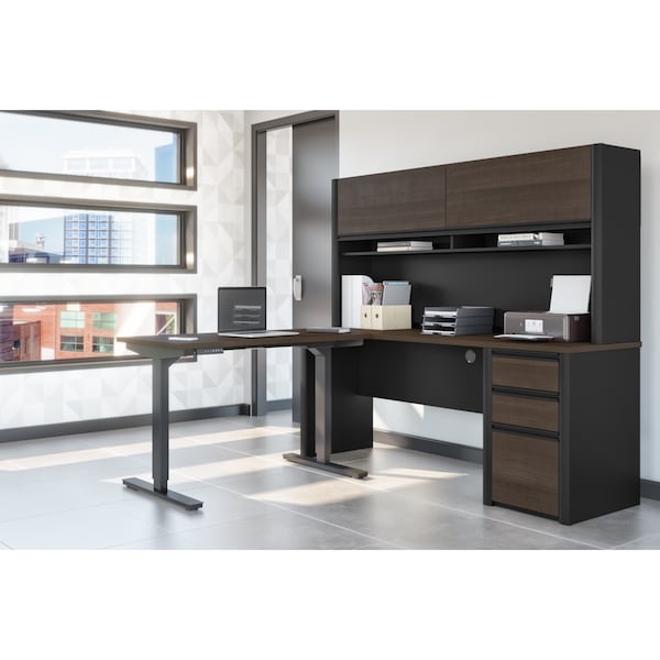 Connexion Height Adjustable L-Desk with Hutch, Antigua/Black
