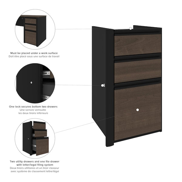 Connexion Height Adjustable L-Desk with Hutch, Antigua/Black