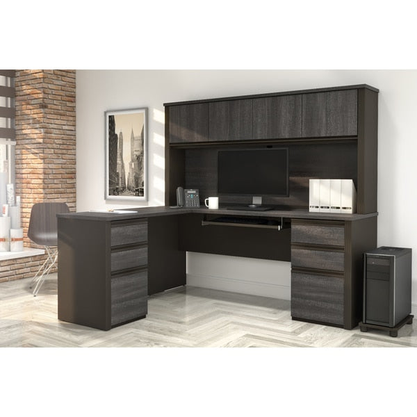 Prestige + L-Shaped Workstation with Two Pedestals, Bark Gray/Slate