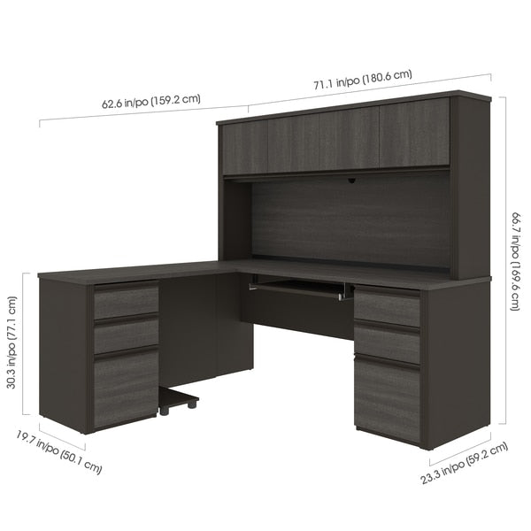 Prestige + L-Shaped Workstation with Two Pedestals, Bark Gray/Slate
