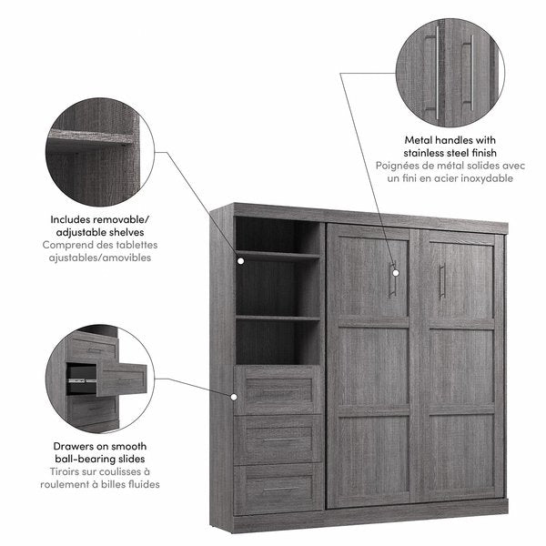 Full Wall Bed Kit, Pur, Bark Gray, 84