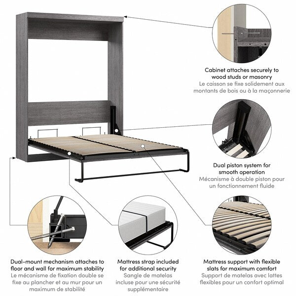 Queen Wall Bed, Pur, Bark Gray