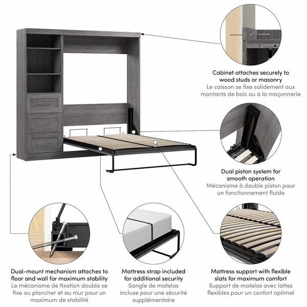 Full Wall Bed Kit, Pur, Bark Gray, 84